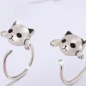 NWT STERLING SILVER 925 SMALL CAT EARRINGS HUGGERS